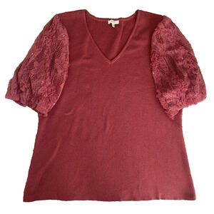 Peach Brand Womens Pink Lacey Knit Top Size 3X Cottage Core Fairy Office